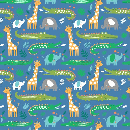 Zoo Animals Blue Cotton Flannel